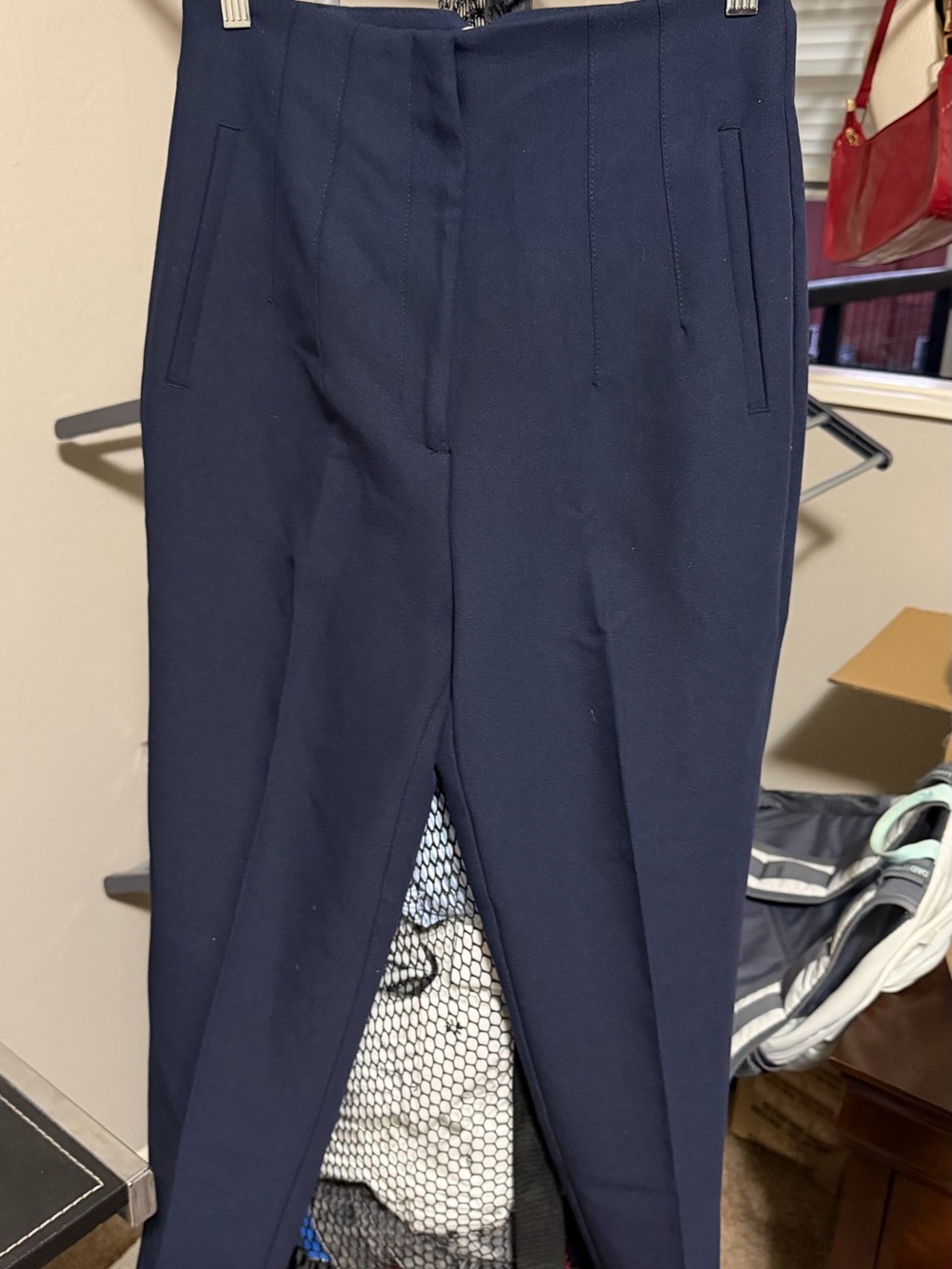 Zara Navy High-Waist Tapered Dress Pants